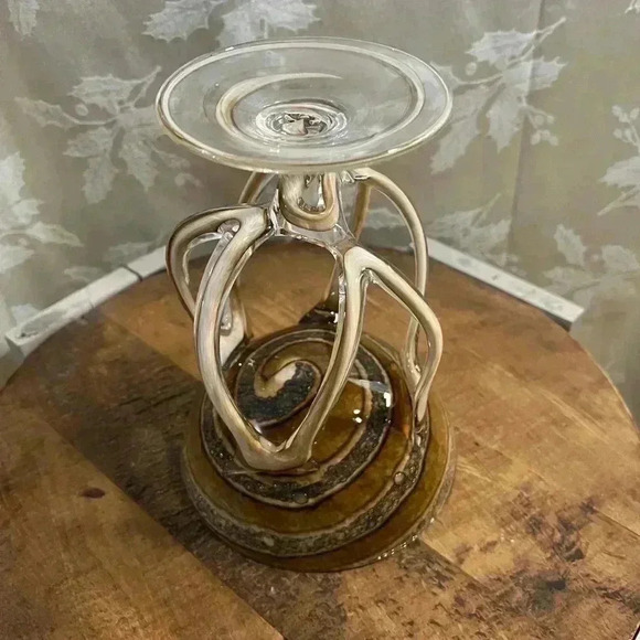 Zorza Vintage Hand Blown Art Glass Jellyfish Pedestal Bowl, Poland 1990's 8" - Picture 4 of 7